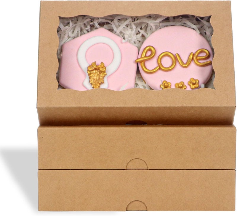 RomanticBaking 15 Pack Brown 7 x 4 3/8 x 1 1/2inches Cookies Boxes with Window Bakery Treat Boxes for Macaron Chocolate Truffle cakesicle dount - Image 1